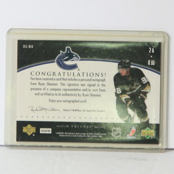 Young Stars Ryan Shannon Autograph Trilo3y Script1 Hockey Card Vancouver Canucks - Picture 2 of 2